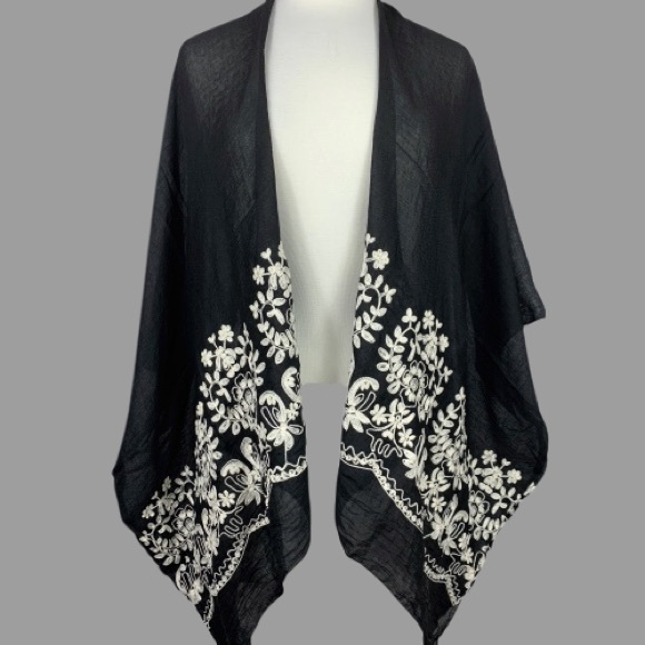 Mon Belle Amour Other - Black Kimono with Creamy White Embroiders